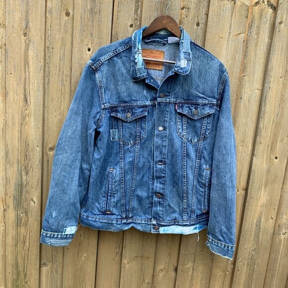 RARE Levis Patchwork Denim Jacket XL Blue - Picture 2 of 7